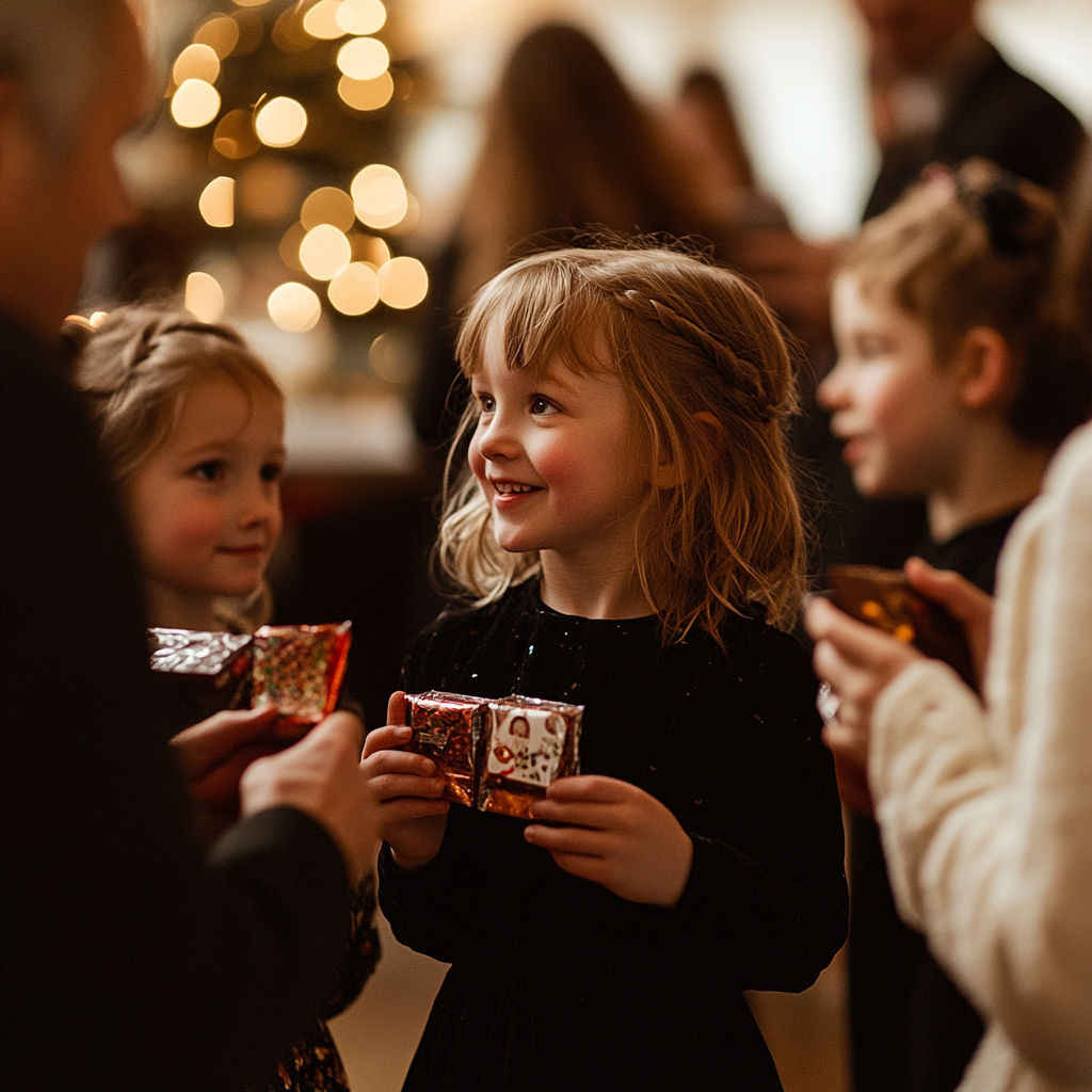Guests enjoying chocolate favors at a wedding