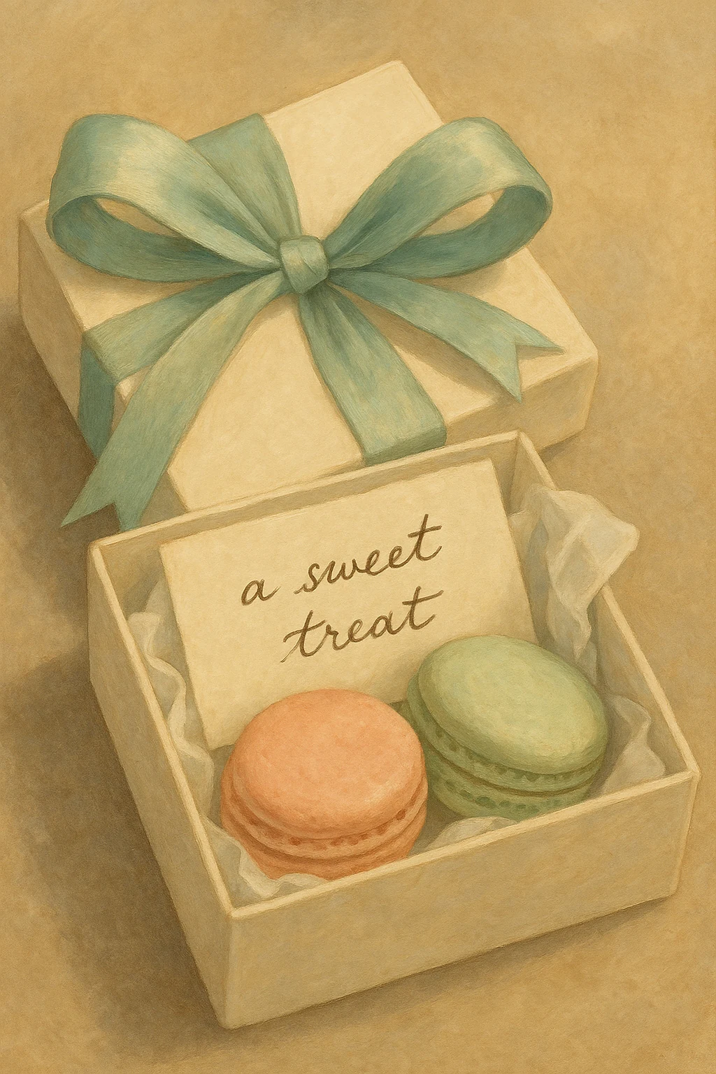Open lavender-vanilla macaron wedding favor box