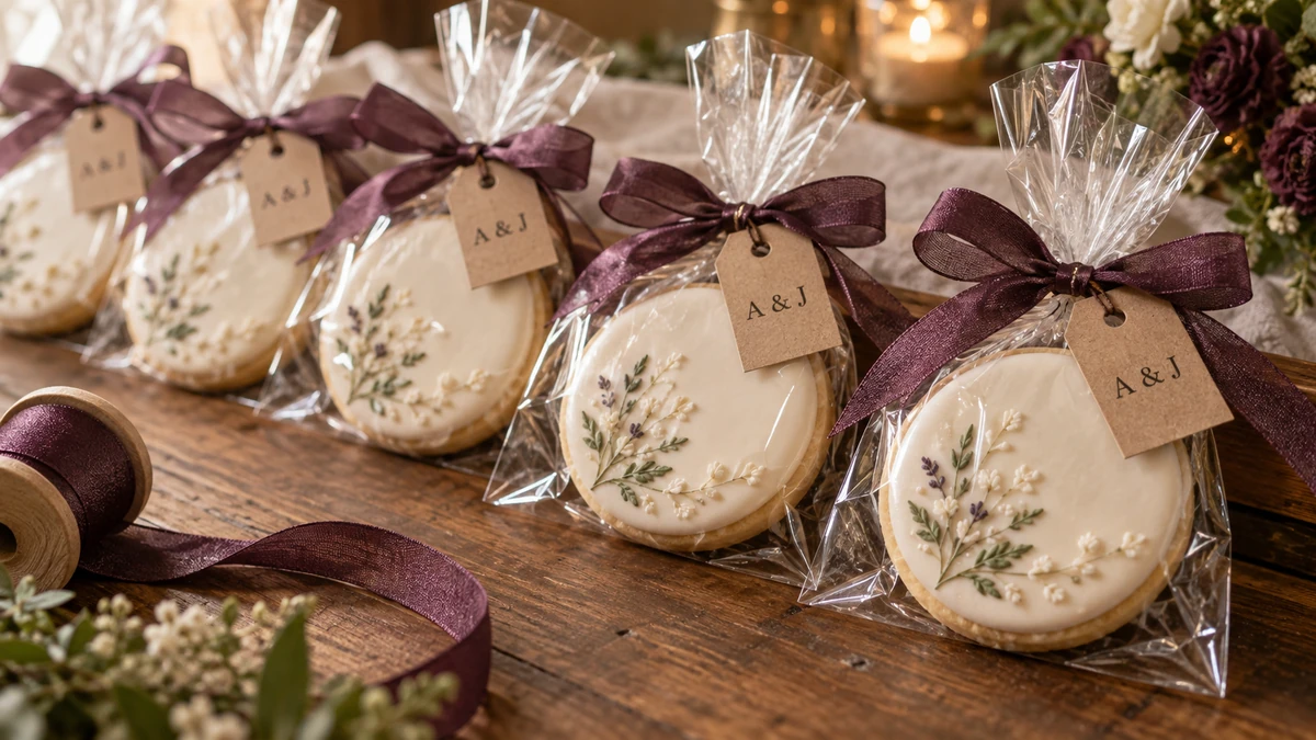 Personalized wedding cookies with custom tags